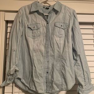 Sandra Ingrish. Denim Button Down. Size Medium.